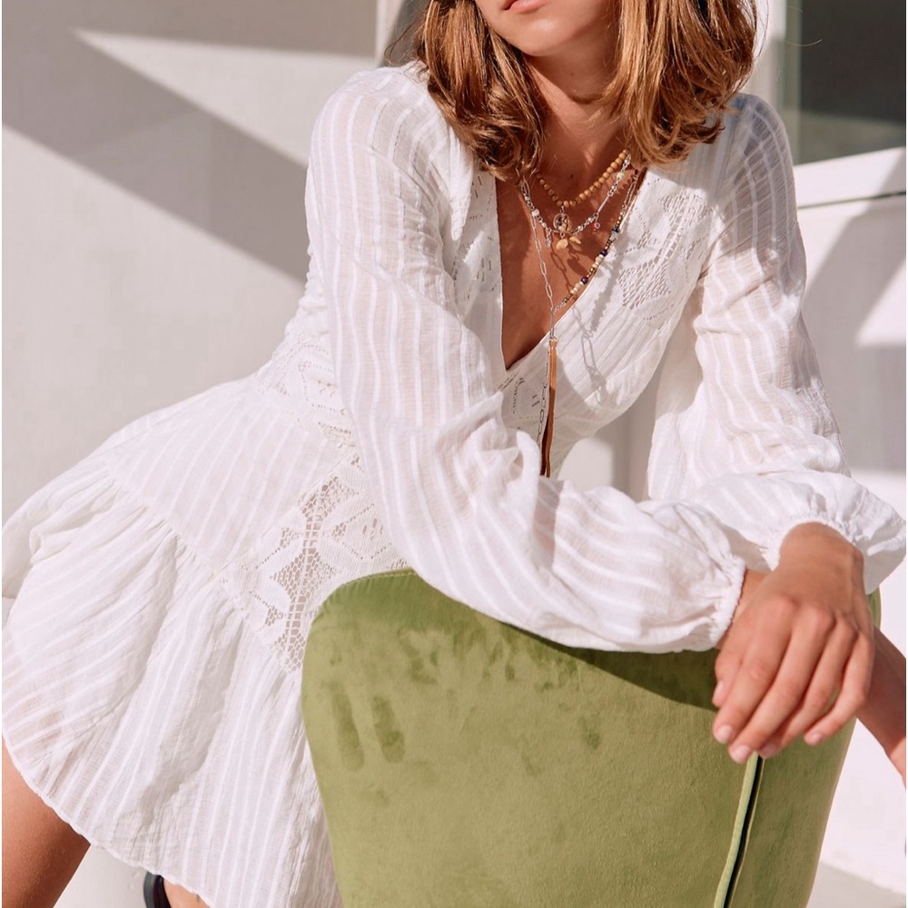 Free People White Lace Long Sleeve Dress